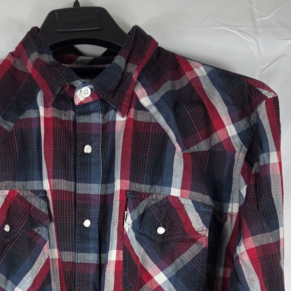 Levi Strauss Mens XL Western Plaid Snap Button Shirt Red‎ Blue